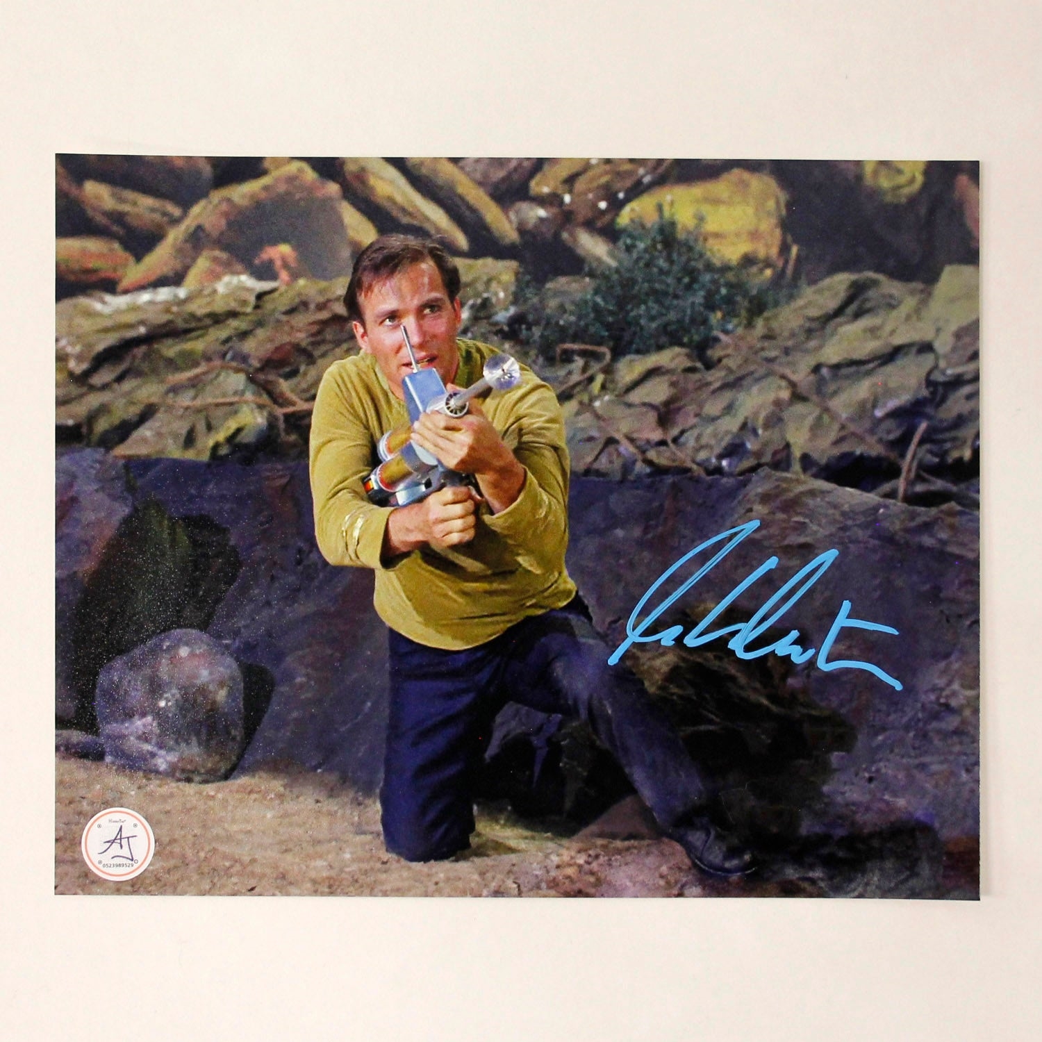 William Shatner Signed Star Trek Captain Kirk with Phaser Gun 8x10 Photo