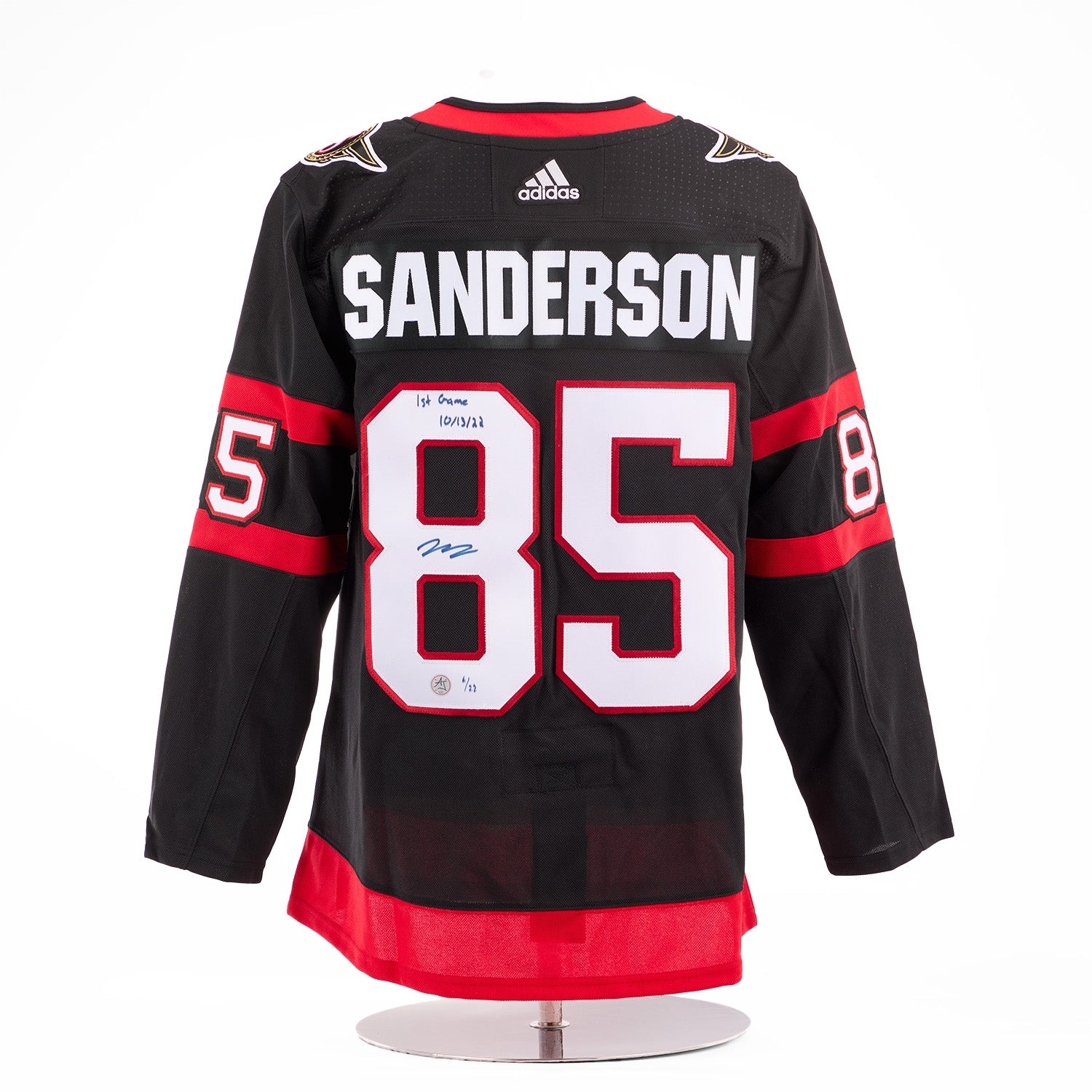 Jake Sanderson Signed & Dated 1st Game Ottawa Senators adidas Jersey #6/22