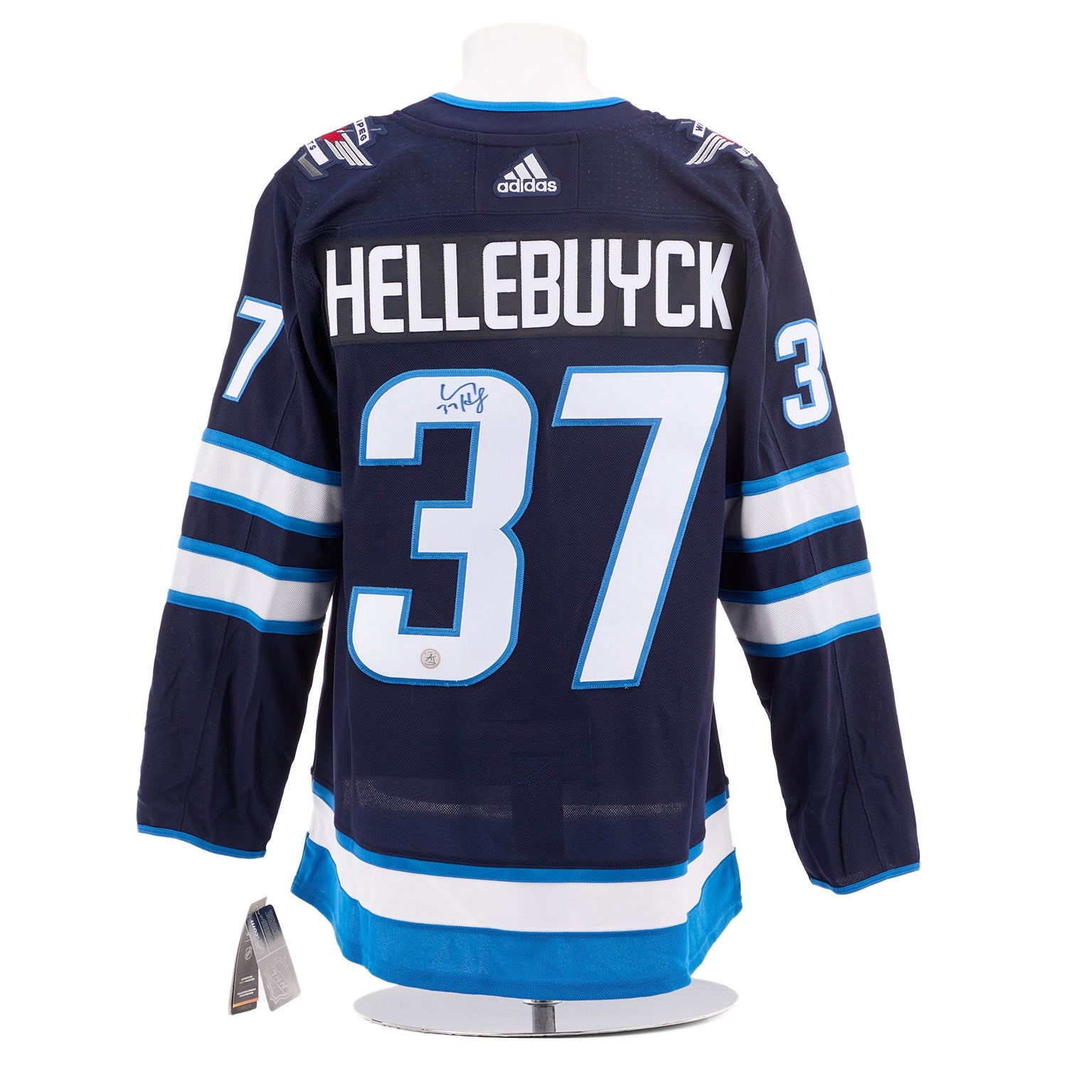 Connor Hellebuyck Autographed Winnipeg Jets Blue adidas Jersey