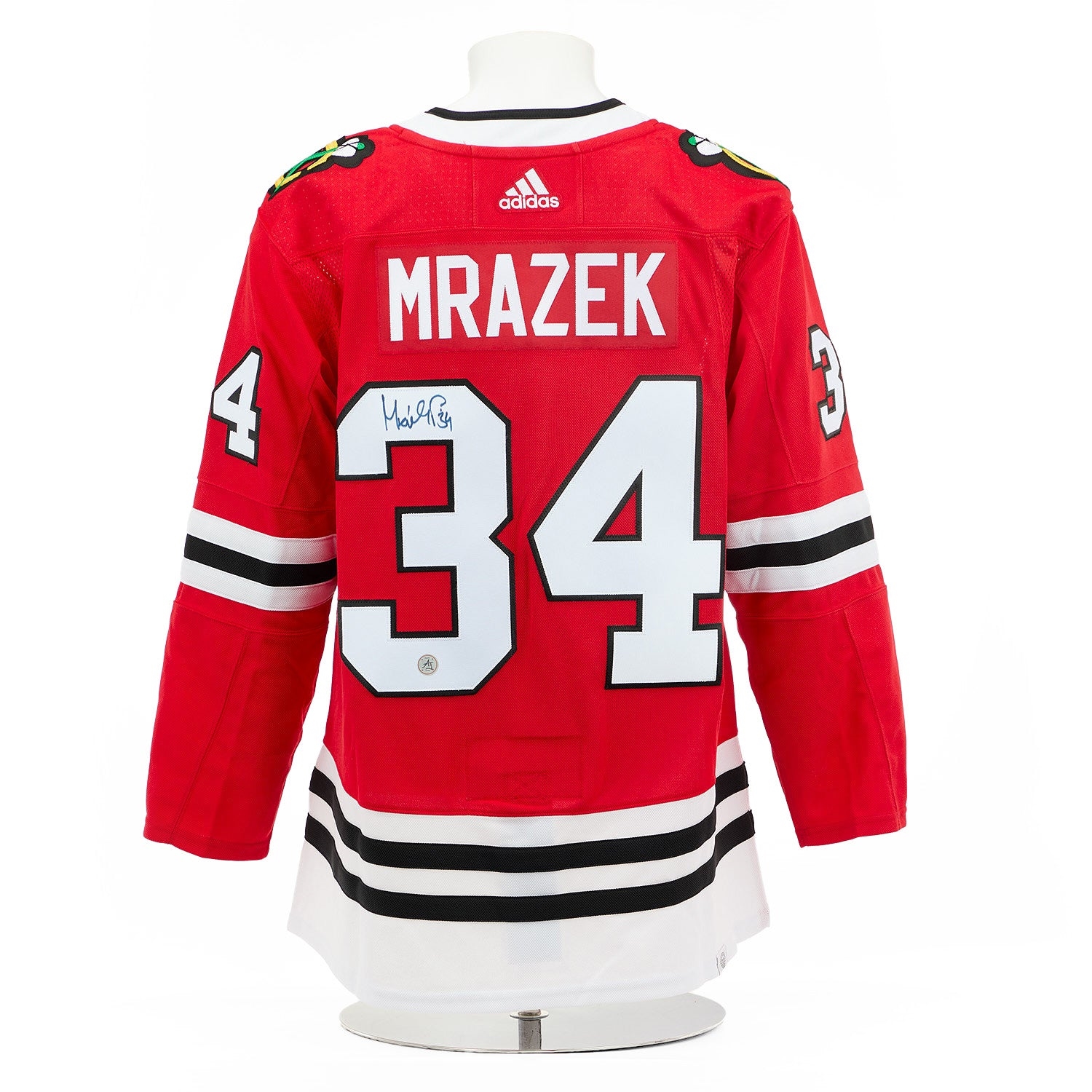 Petr Mrazek Autographed Chicago Blackhawks Red adidas Jersey