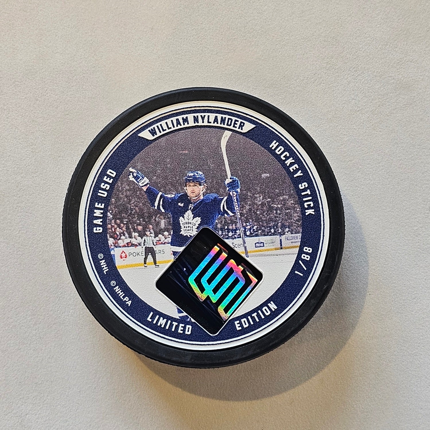 William Nylander Authentic Game Used Hockey Stick Collector Puck #1/88