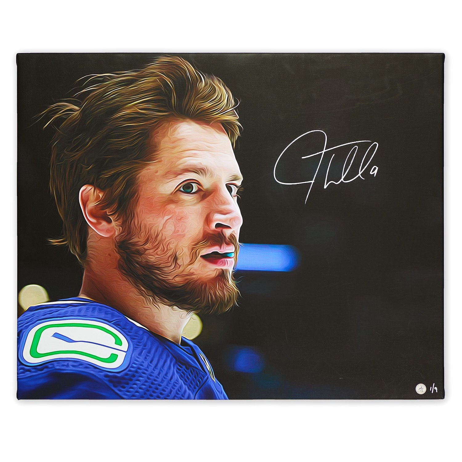 JT Miller Signed Vancouver Hockey Player Portrait 26x32 Art Canvas #1/9