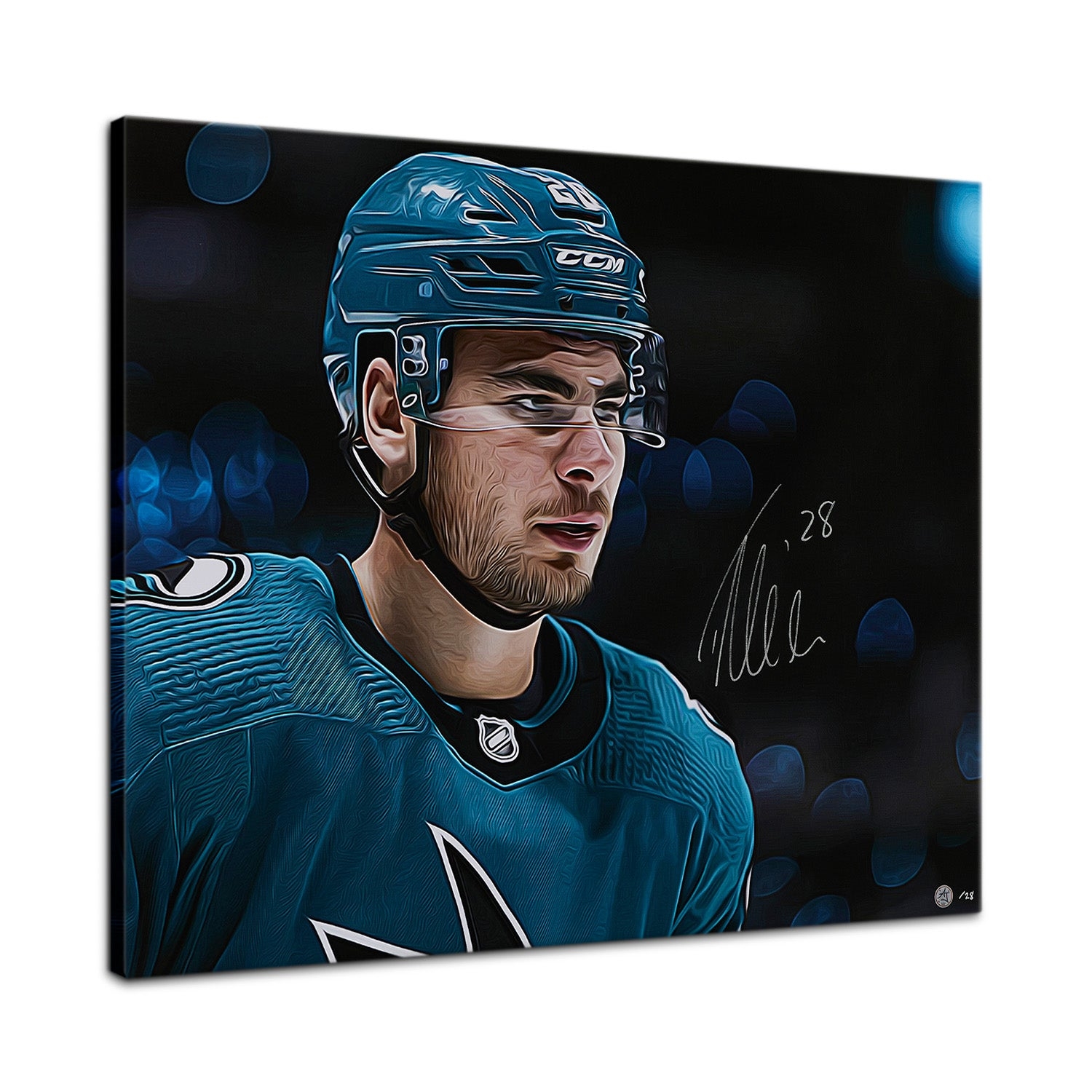 Timo Meier Signed San Jose Hockey Portrait 26x32 Art Canvas /28