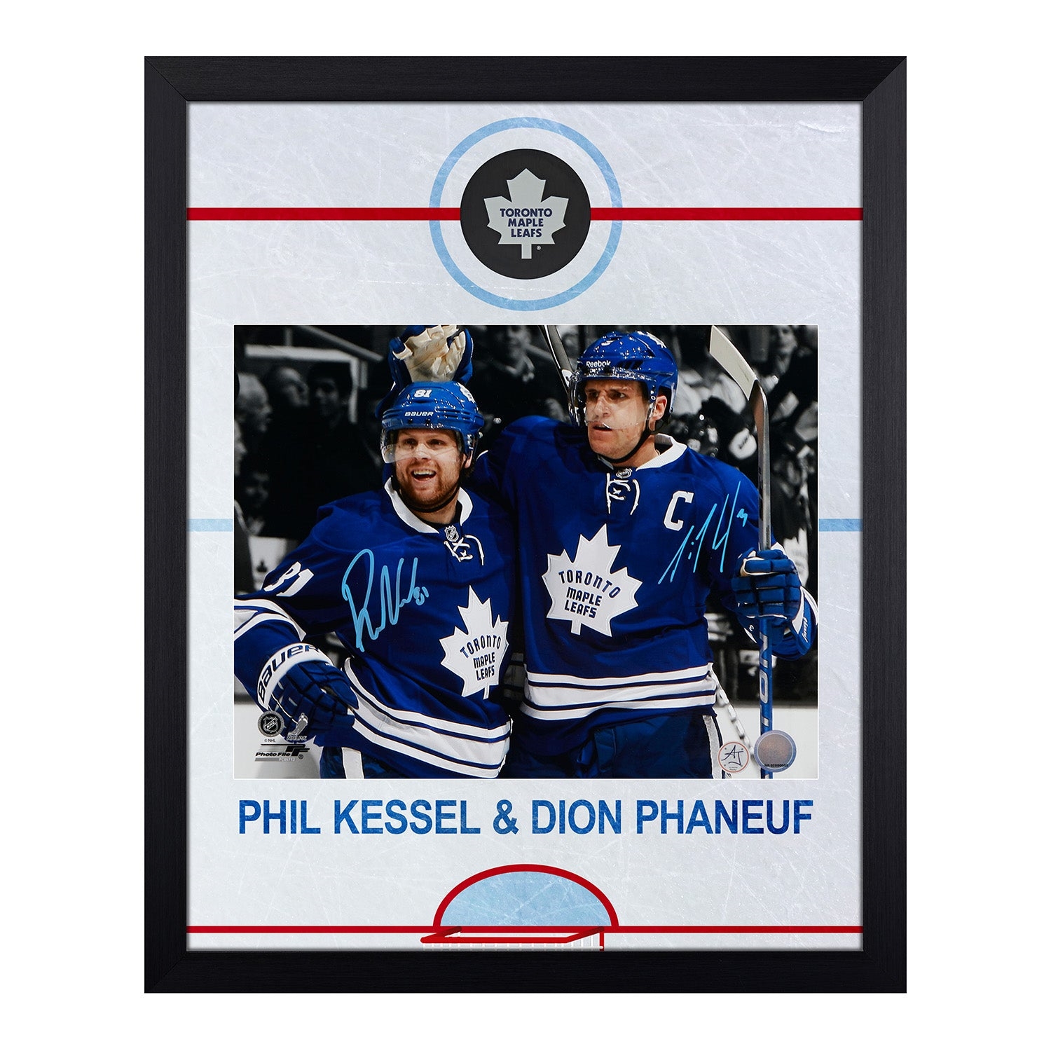 Phil Kessel & Dion Phaneuf Dual Signed Maple Leafs Graphic Rink 19x23 Frame