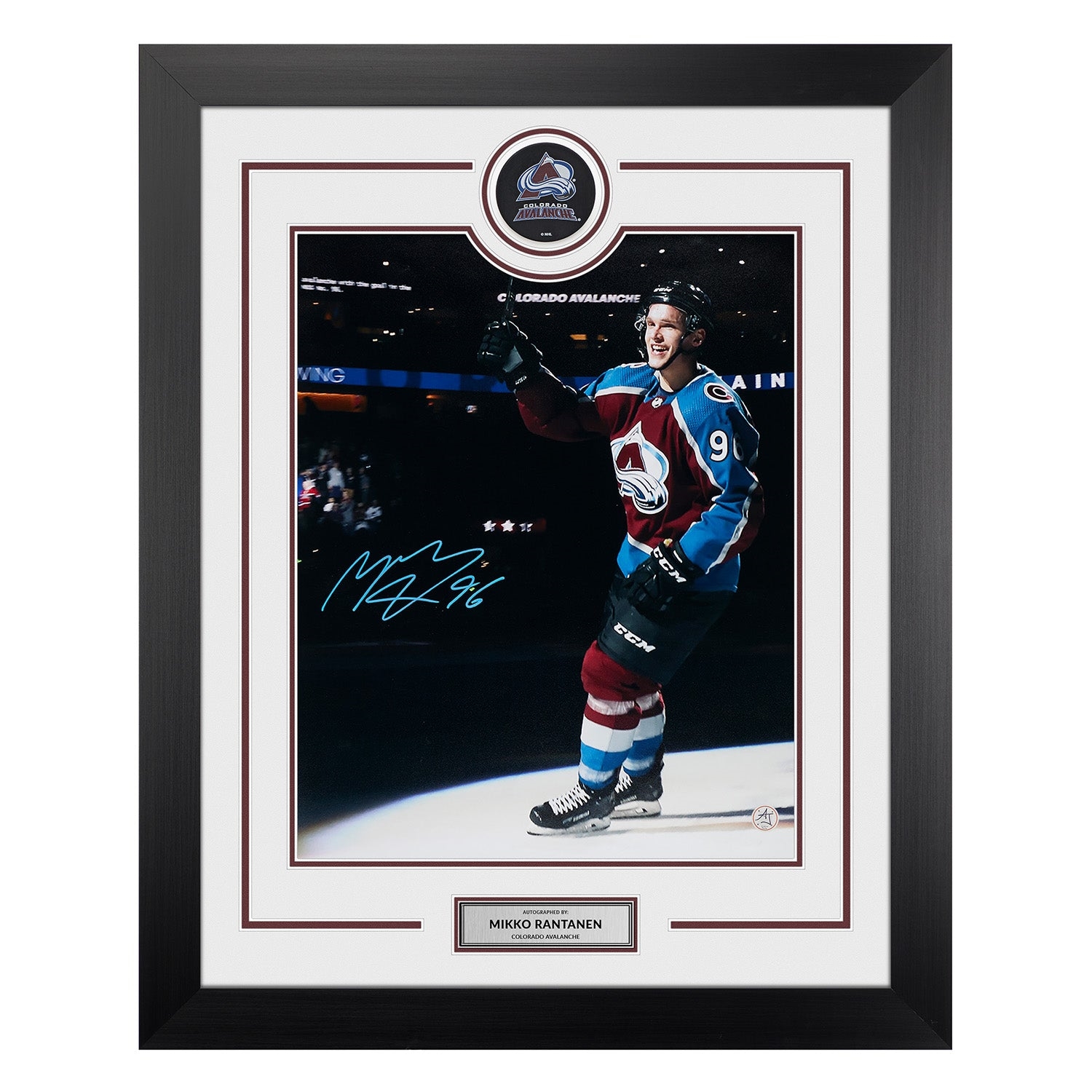 Mikko Rantanen Autographed Colorado Avalanche Puck Logo 26x32 Frame