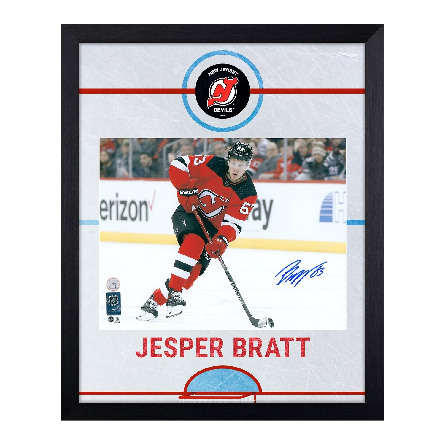 Jesper Bratt Autographed New Jersey Devils Graphic Rink 19x23 Frame