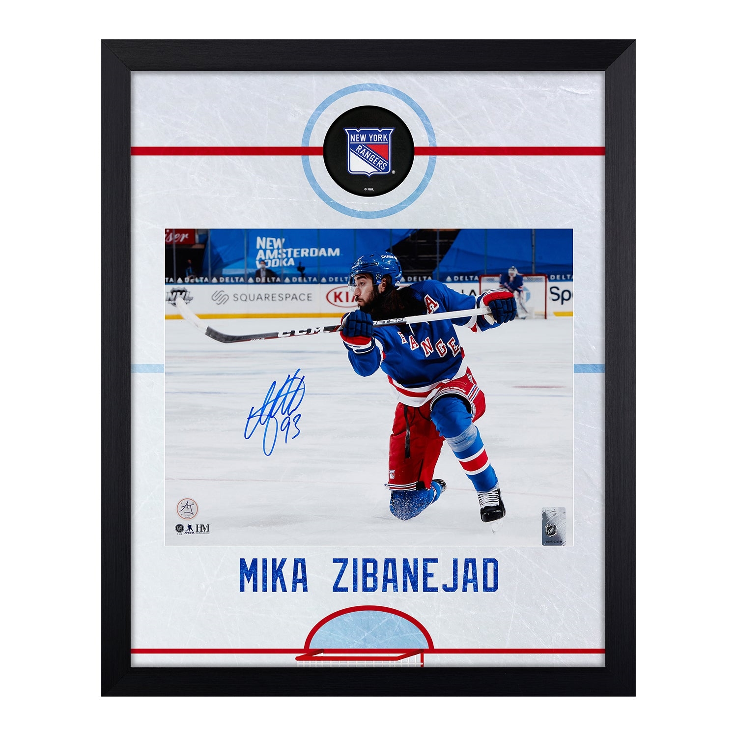 Mika Zibanejad Signed New York Rangers Graphic Rink 19x23 Frame