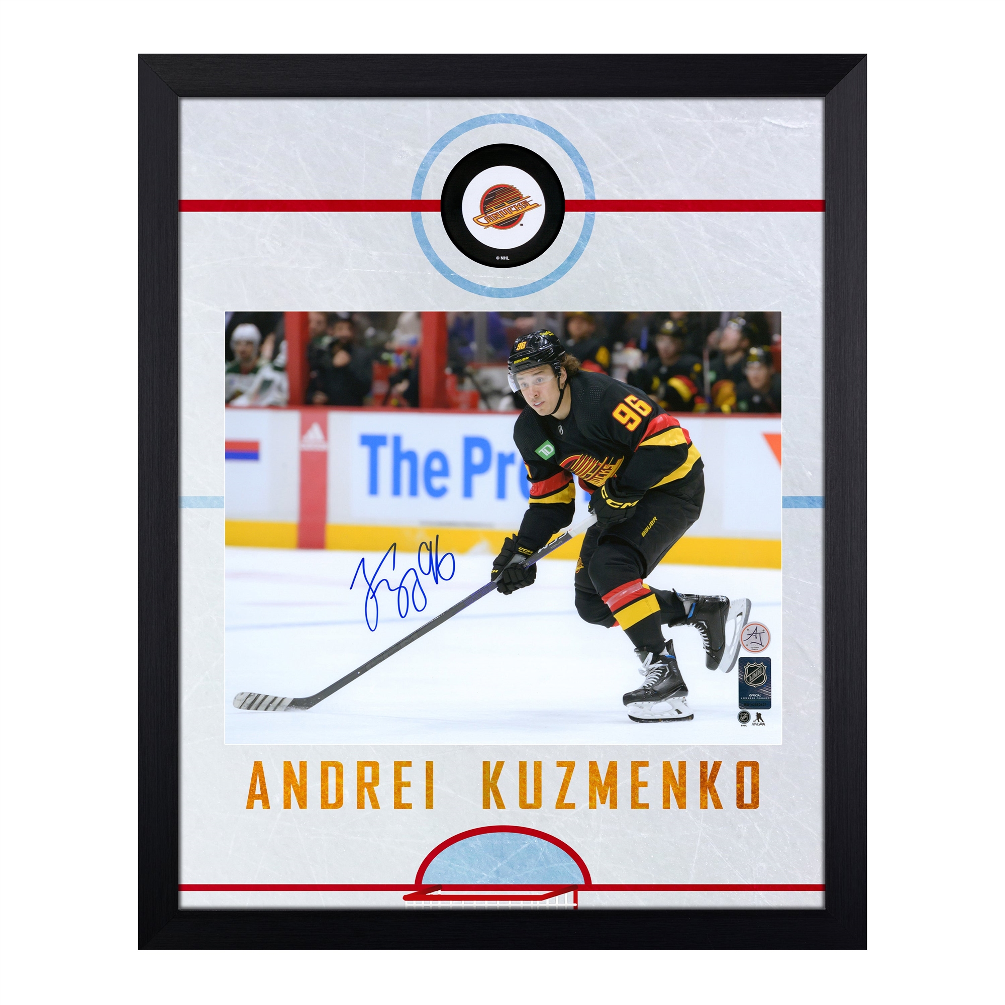 Andrei Kuzmenko Signed Vancouver Canucks Graphic Rink 19x23 Frame