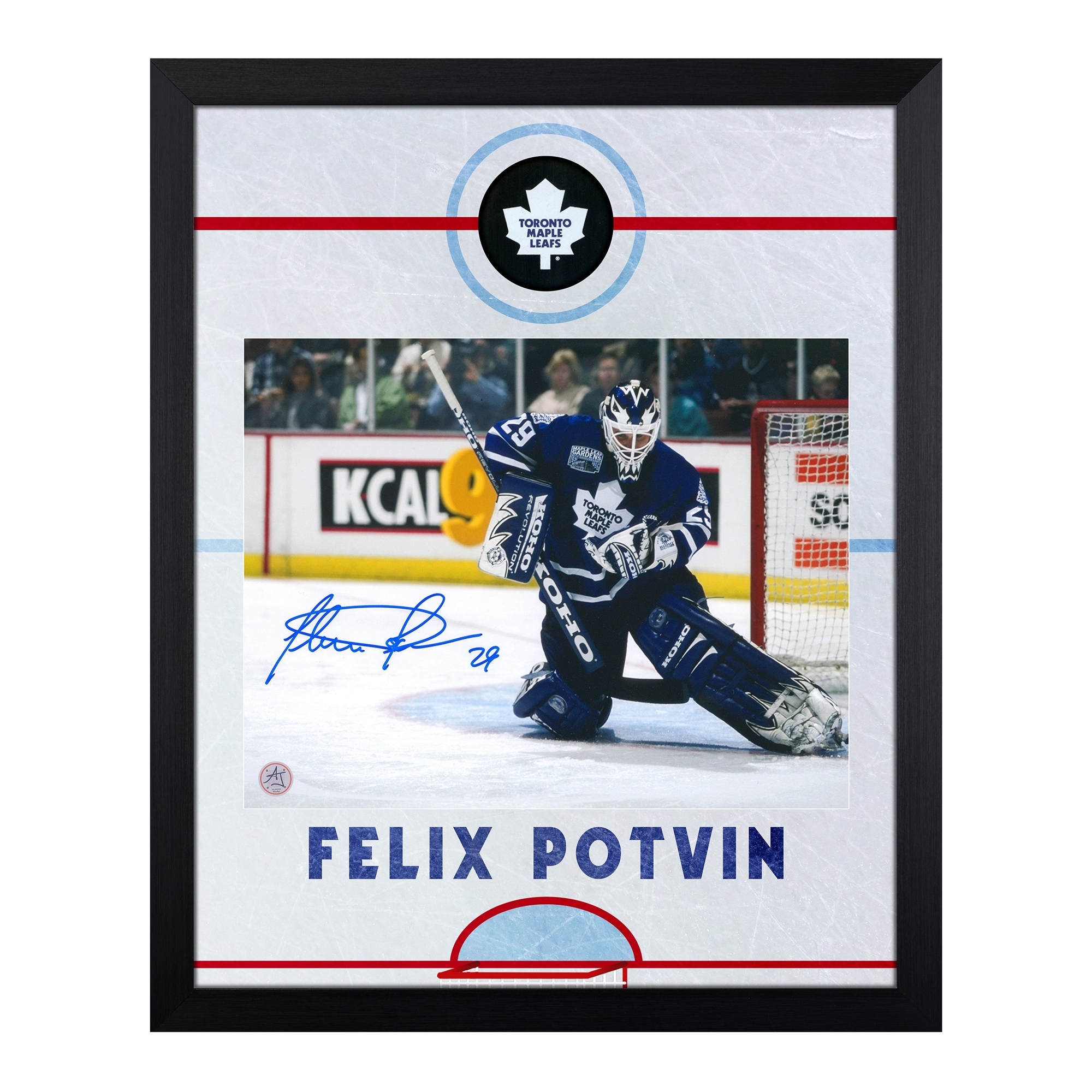 Felix Potvin Signed Toronto Maple Leafs Graphic Rink 19x23 Frame