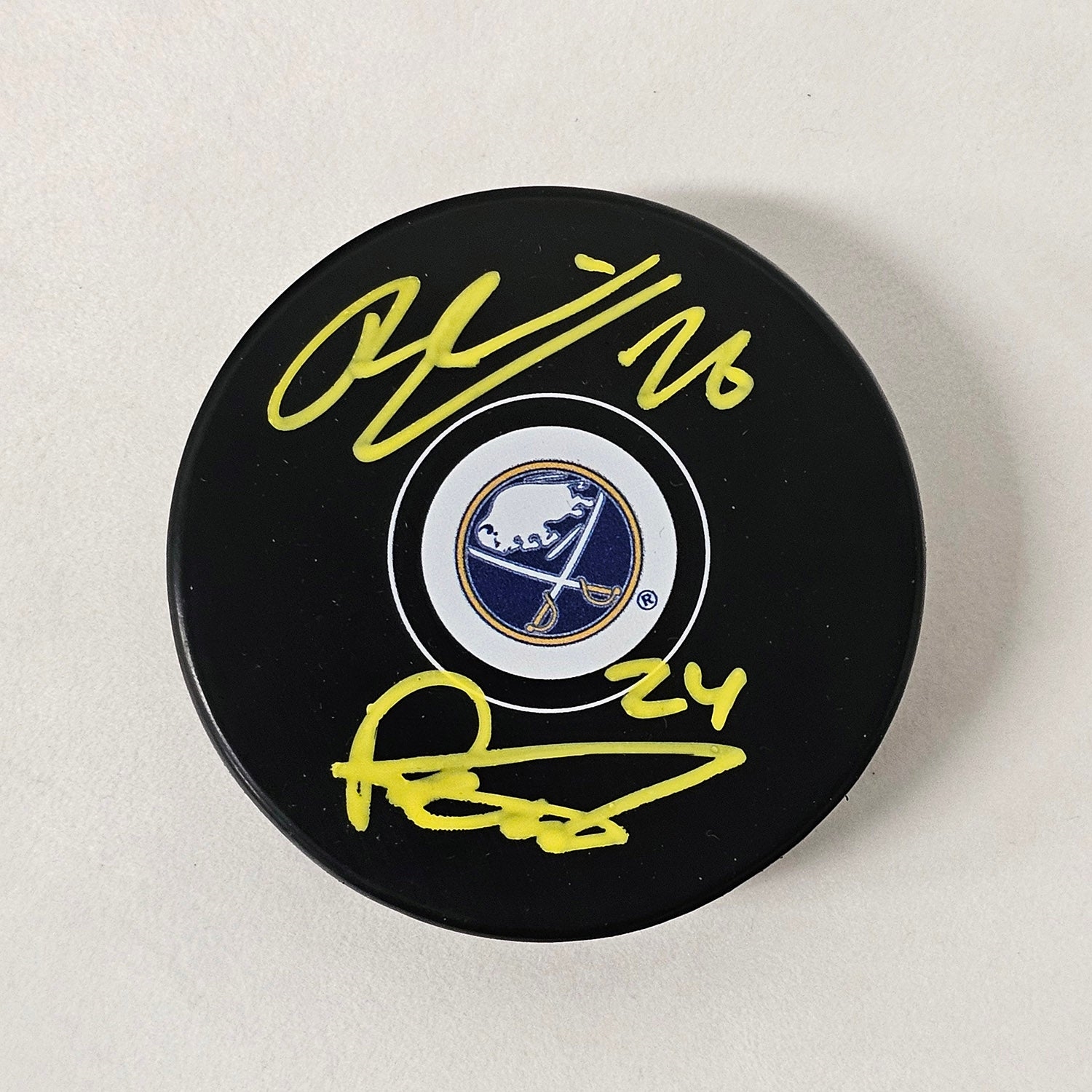 Rasmus Dahlin & Dylan Cozens Dual Signed Buffalo Sabres Hockey Puck