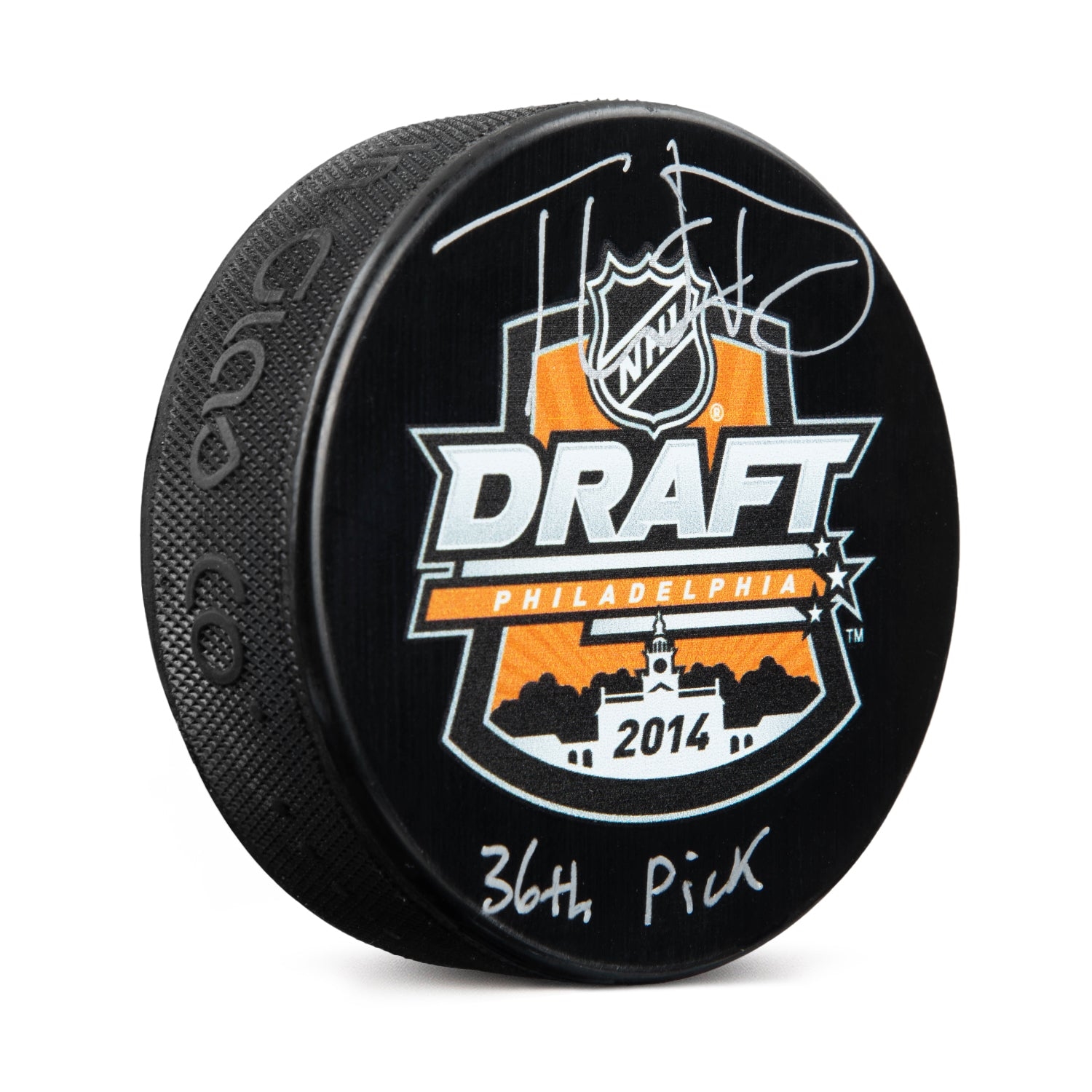 Thatcher Demko Signed 2014 NHL Entry Draft Puck with 36th Pick Note