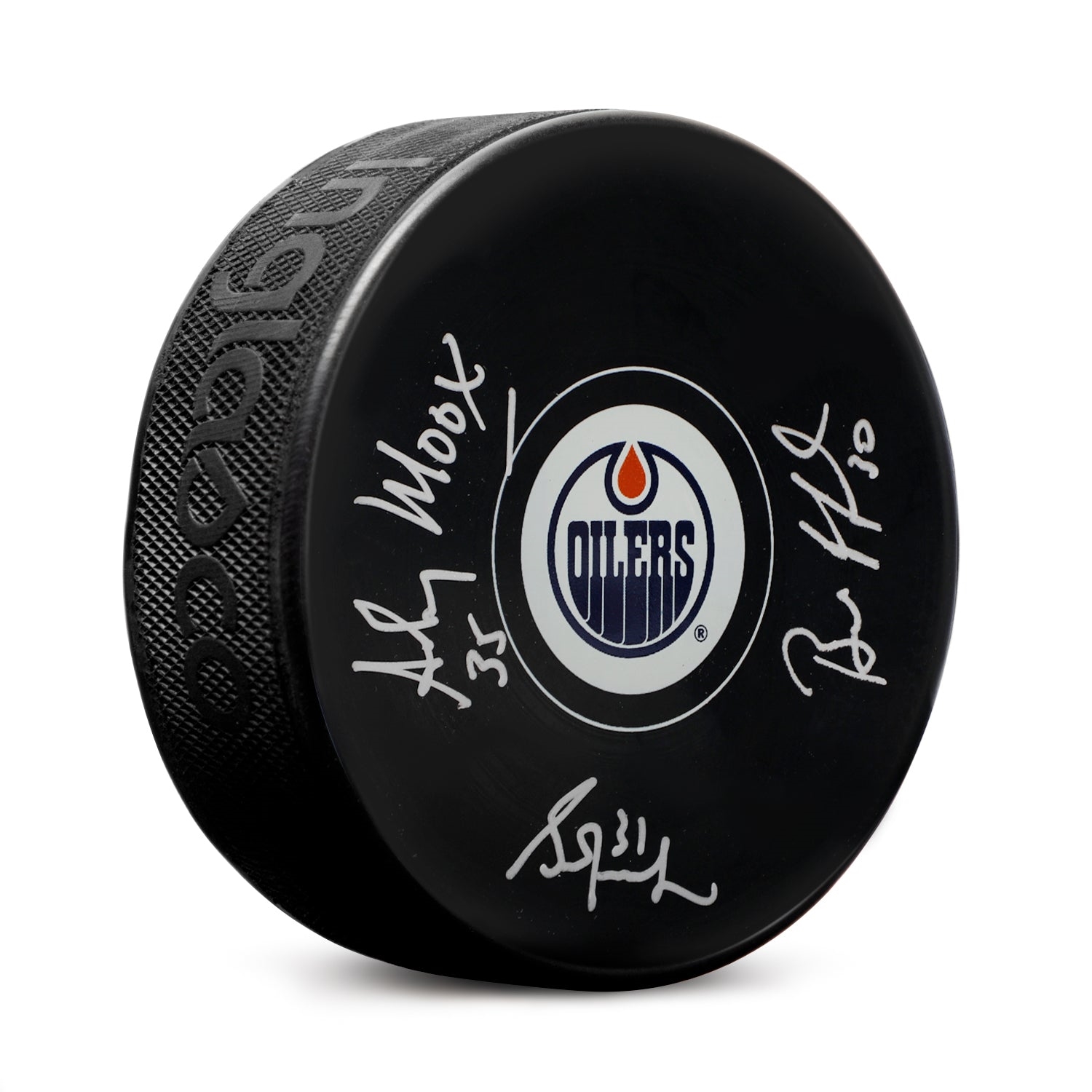 Edmonton Oilers Grant Fuhr - Andy Moog - Bill Ranford Autographed Hockey Puck