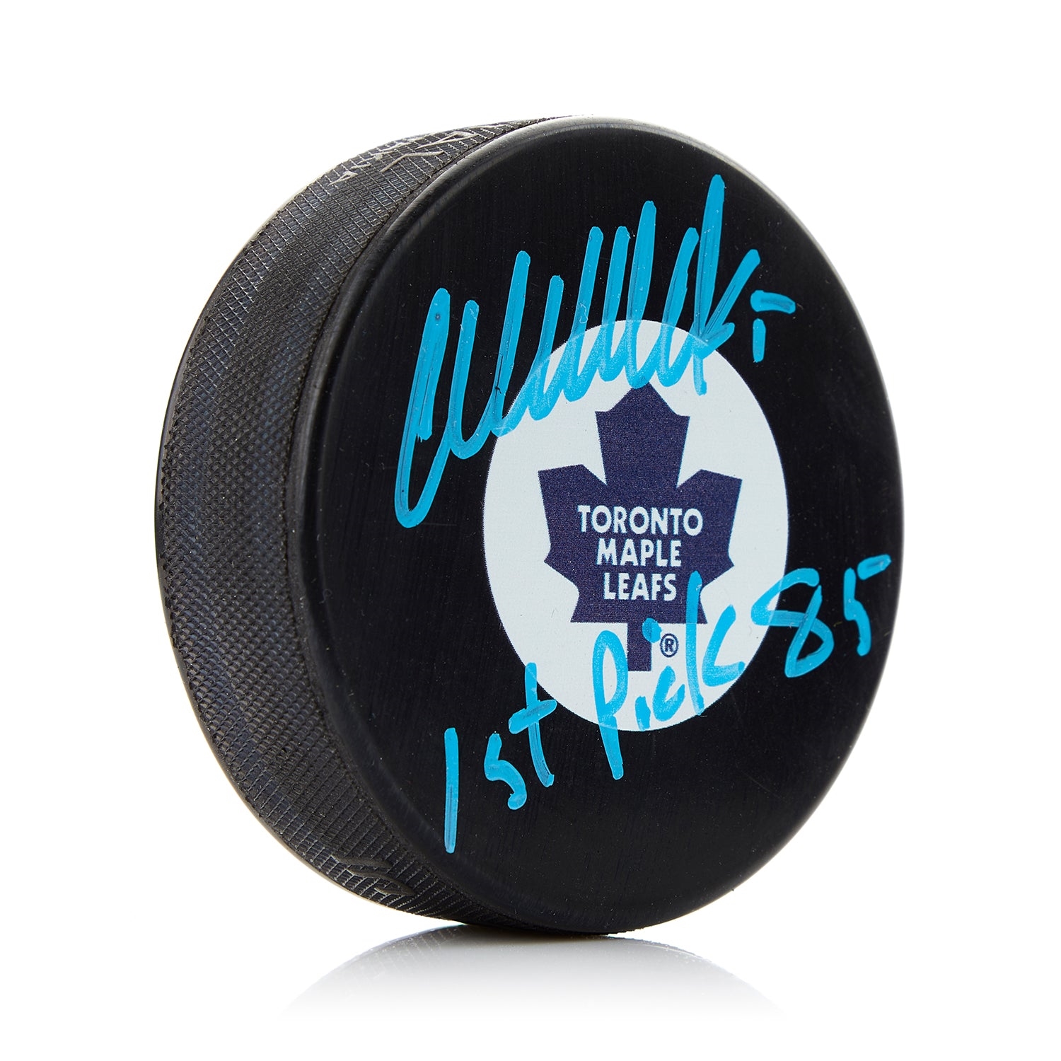 Wendel Clark Signed Toronto Maple Leafs Hockey Puck with 1st Pick 85 Note