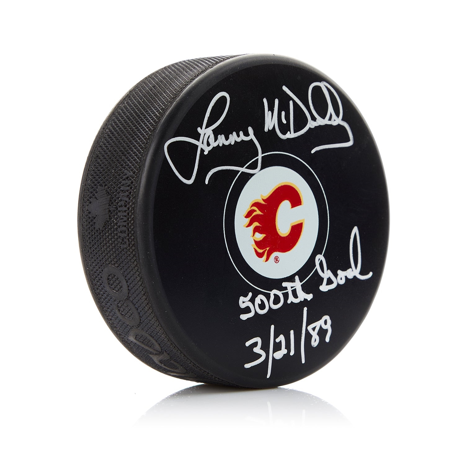 Lanny McDonald Signed Calgary Flames Puck with 500 Goal Note