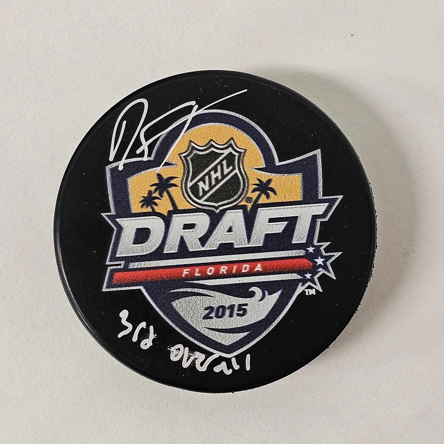 Dylan Strome Signed 2015 NHL Entry Draft Puck with 3rd Pick Note (FLAWED)