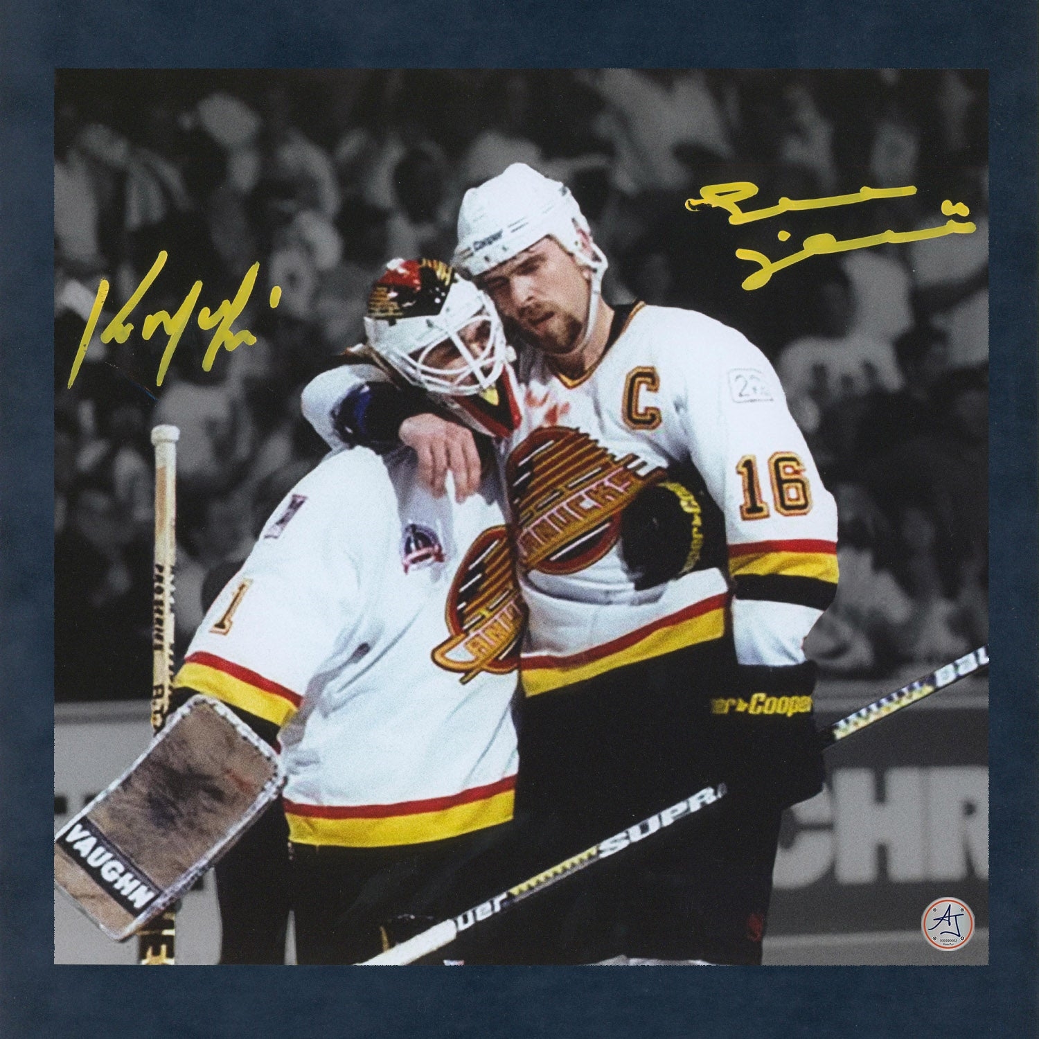 Trevor Linden & Kirk McLean Dual Signed Vancouver Canucks Isolation 11x11 Photo (Flawed)