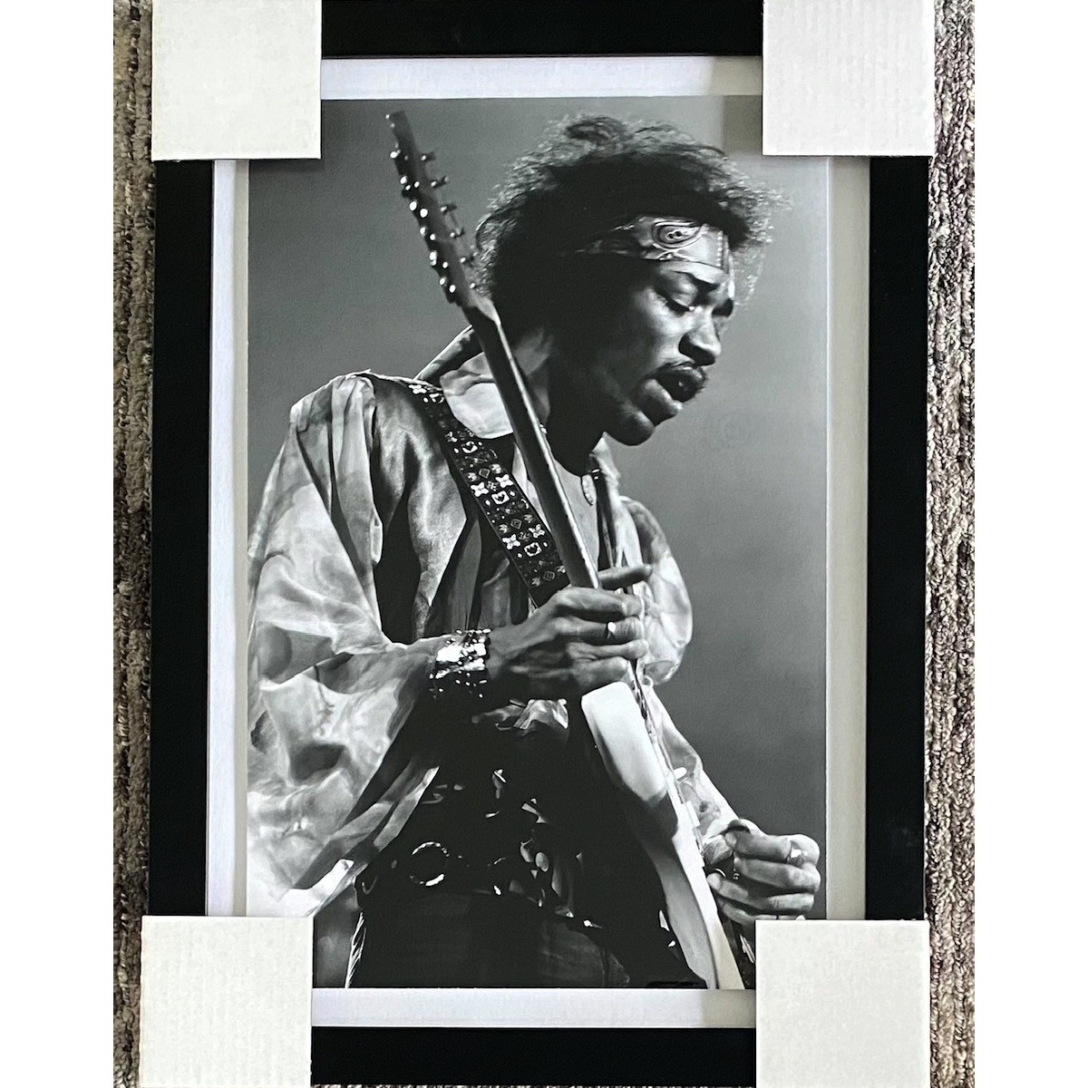 Jimi Hendrix Rockin Custom Framed 16x23 Black & White Display