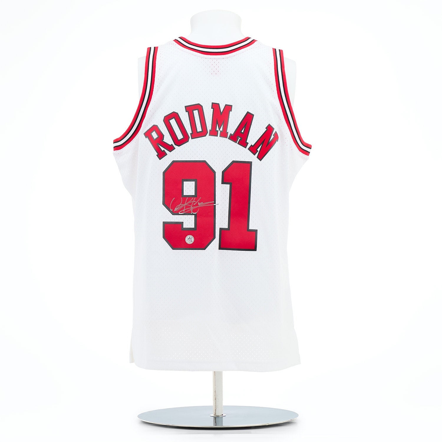 Dennis Rodman Signed Chicago Bulls Mitchell & Ness Throwback Jersey (Flawed)