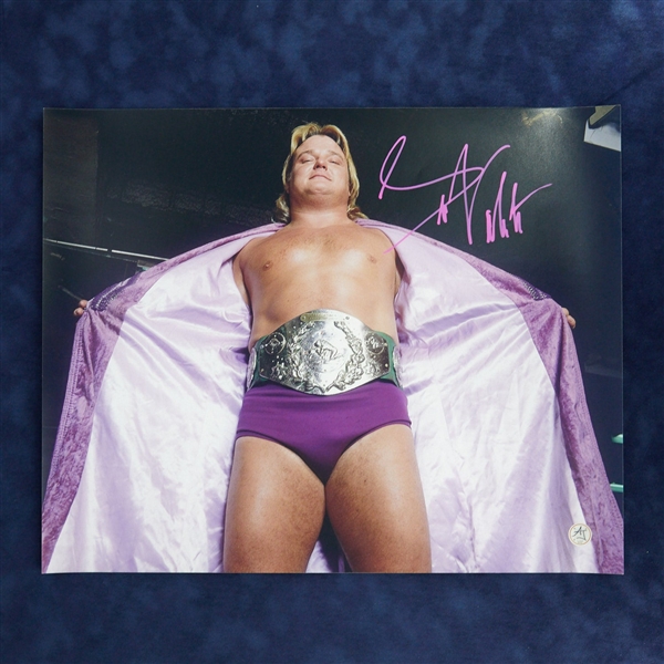 Greg Valentine Signed Wrestling Championship Belt 16x20 Photo