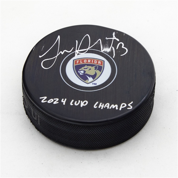 Sam Reinhart Signed & Inscribed Florida Panthers Hockey Puck (Flawed)