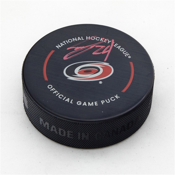 Seth Jarvis Autographed Carolina Hurricanes Official Game Puck (Flawed)