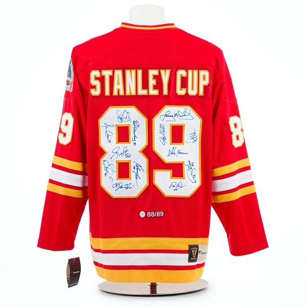 Calgary Flames 13 Player Team Signed 1989 Stanley Cup Throwback Jersey #88/89
