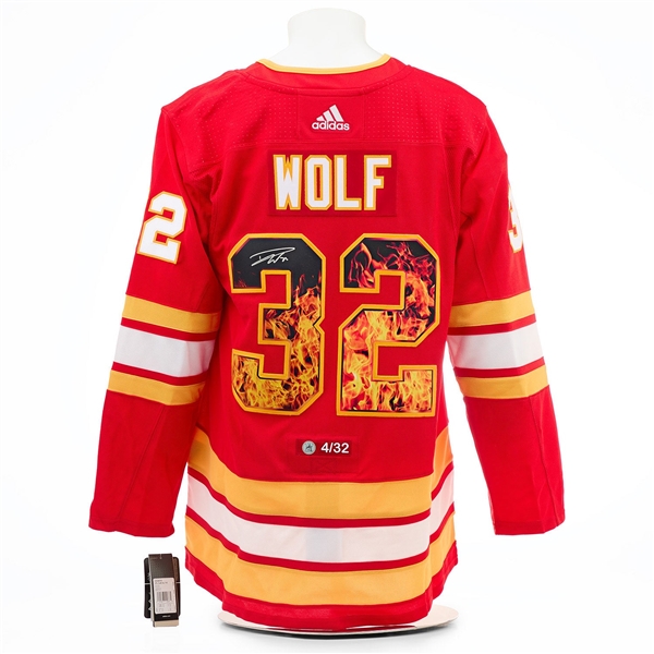 Dustin Wolf Autographed Calgary Flames Graphic Art adidas Jersey #4/32