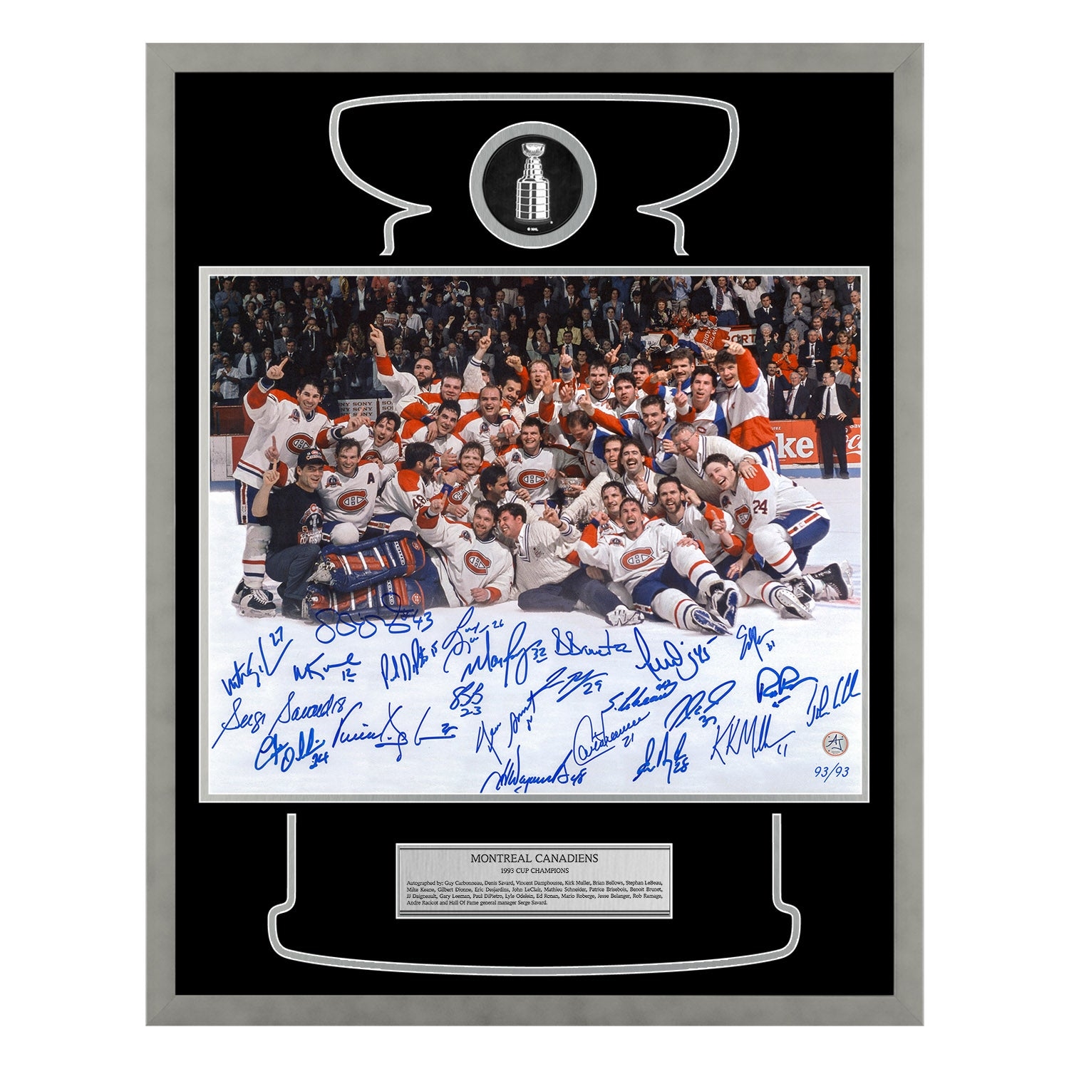 Montreal Canadiens 23 Player Team Signed 1993 Cup Champions 24x30 Frame #93/93