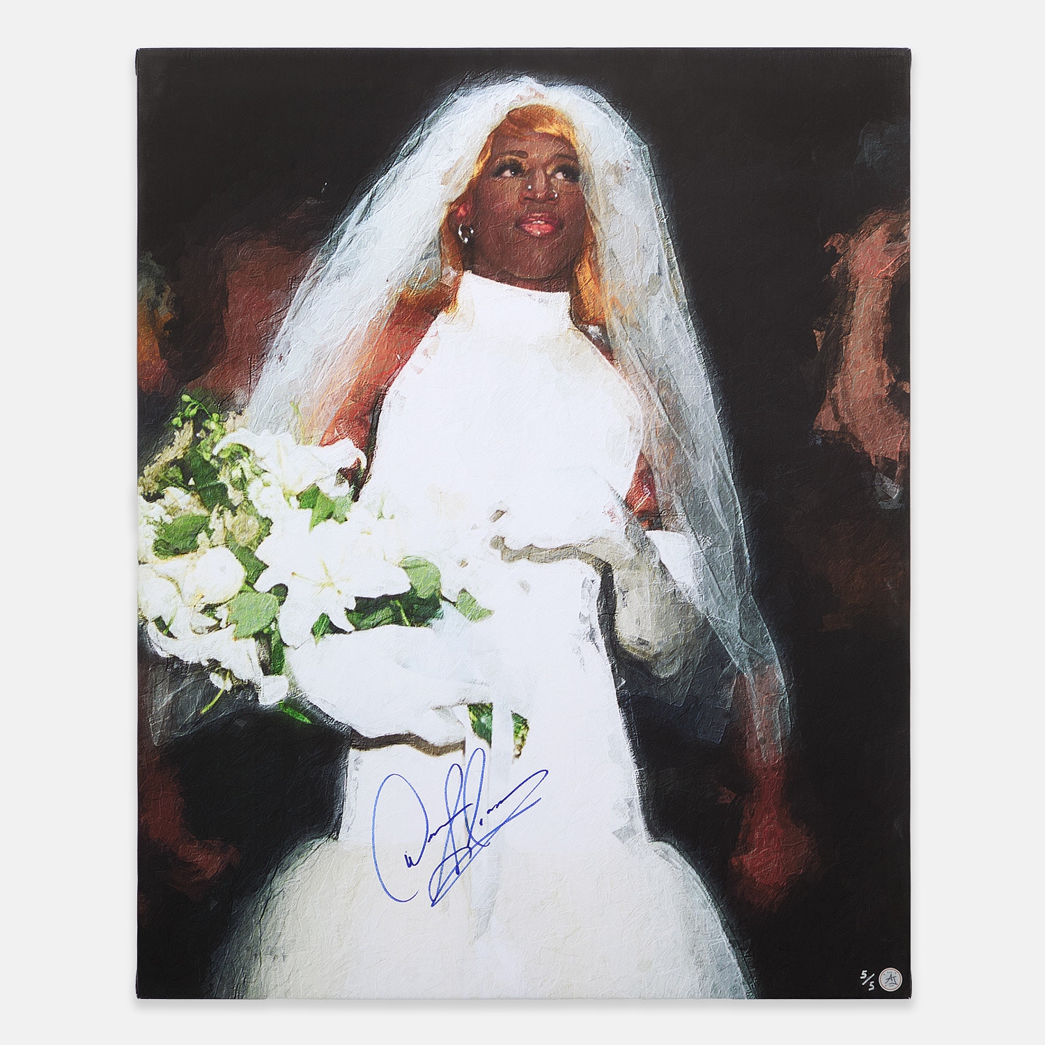 Dennis Rodman Autographed Wedding Dress 26x32 Art Canvas #5/5