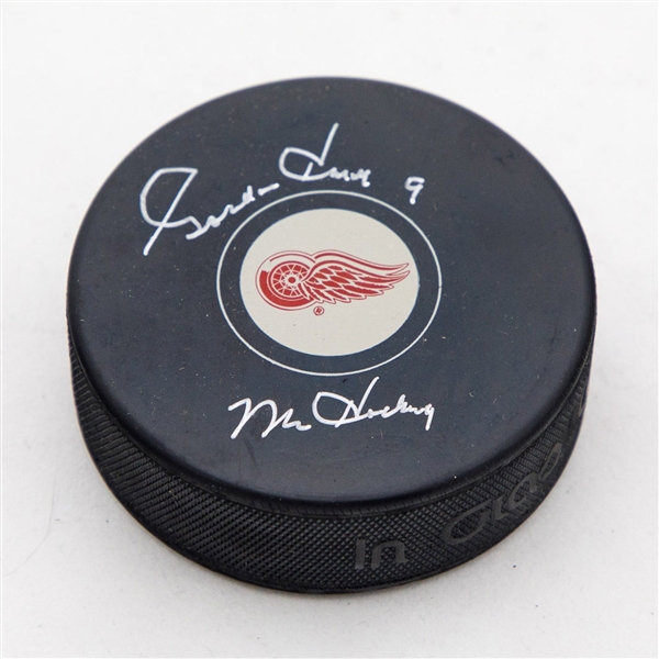 Gordie Howe Signed Detroit Red Wings Hockey Puck with Mr Hockey Note