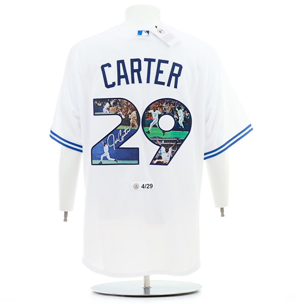 Joe Carter Signed Toronto Blue Jays World Series Home Run Art Jersey #4/29