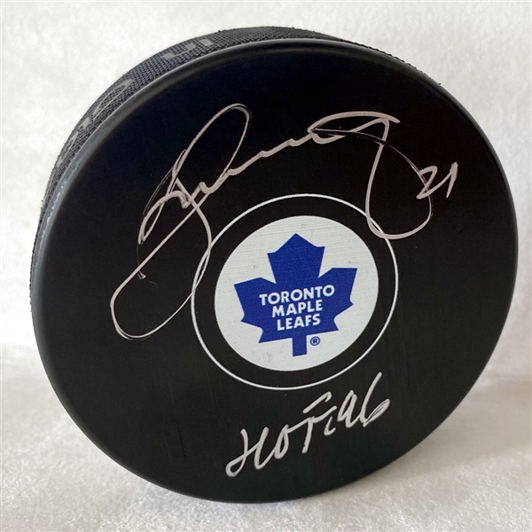 Borje Salming Signed Toronto Maple Leafs Hockey Puck With HOF 96 Note