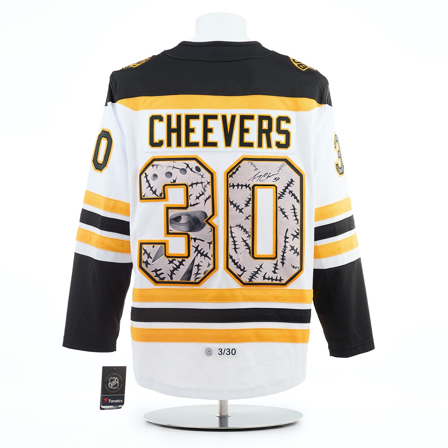 Gerry Cheevers Signed Boston Bruins Stitched Mask Art Jersey #3/30