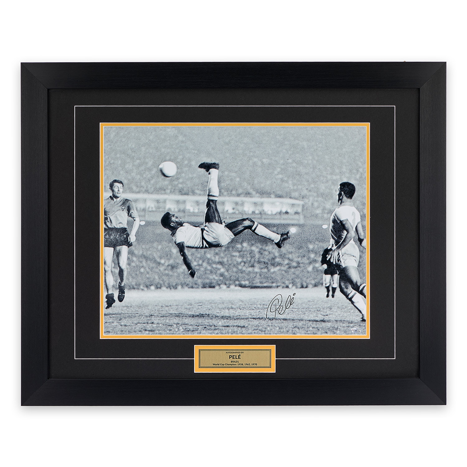 Pele Autographed Brazil Soccer Football Bicycle Kick 26x31 Frame