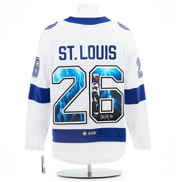 Martin St Louis Autographed Tampa Bay Lightning Graphic Art Fanatics Jersey #4/26
