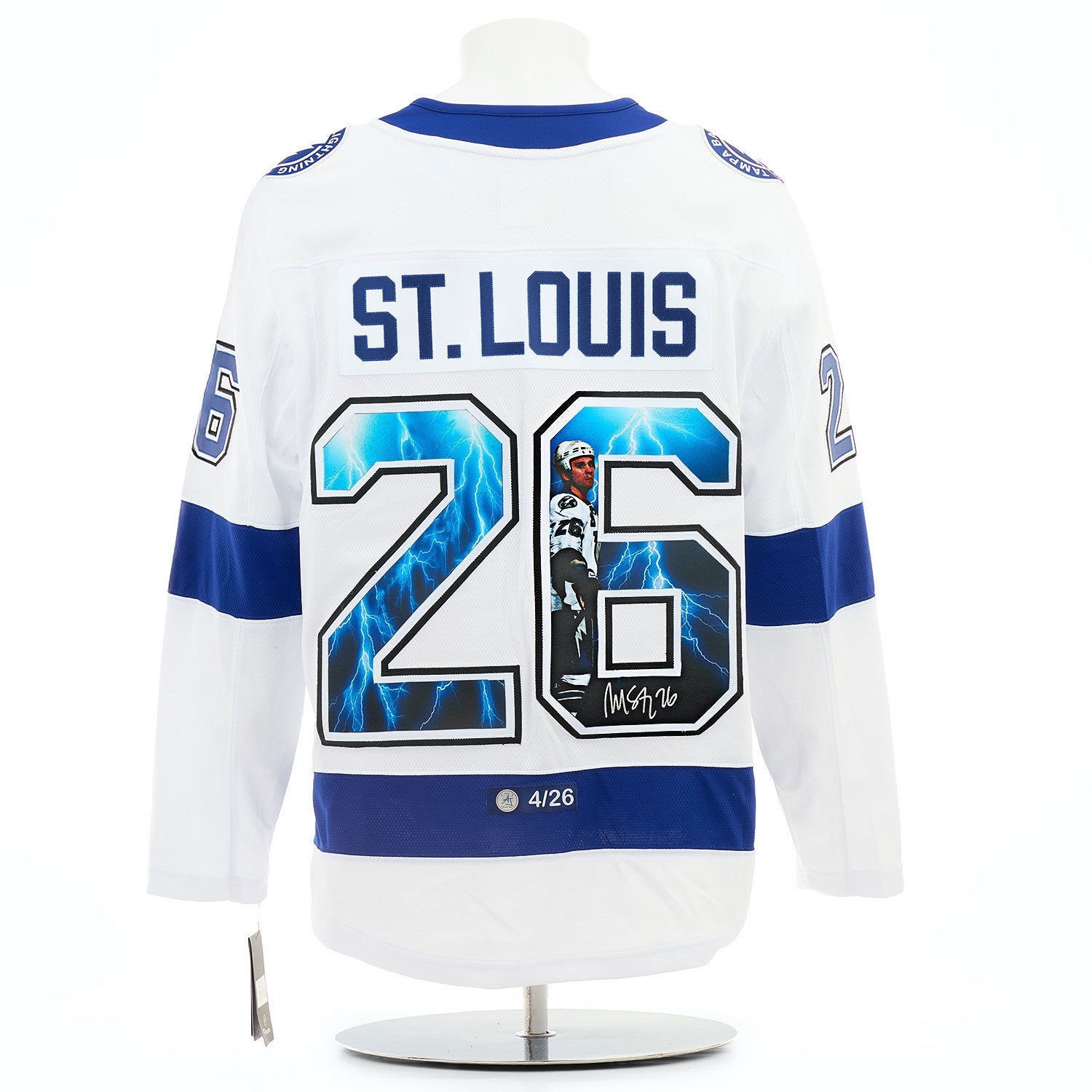 Martin St Louis Autographed Tampa Bay Lightning Graphic Art Fanatics Jersey #4/26