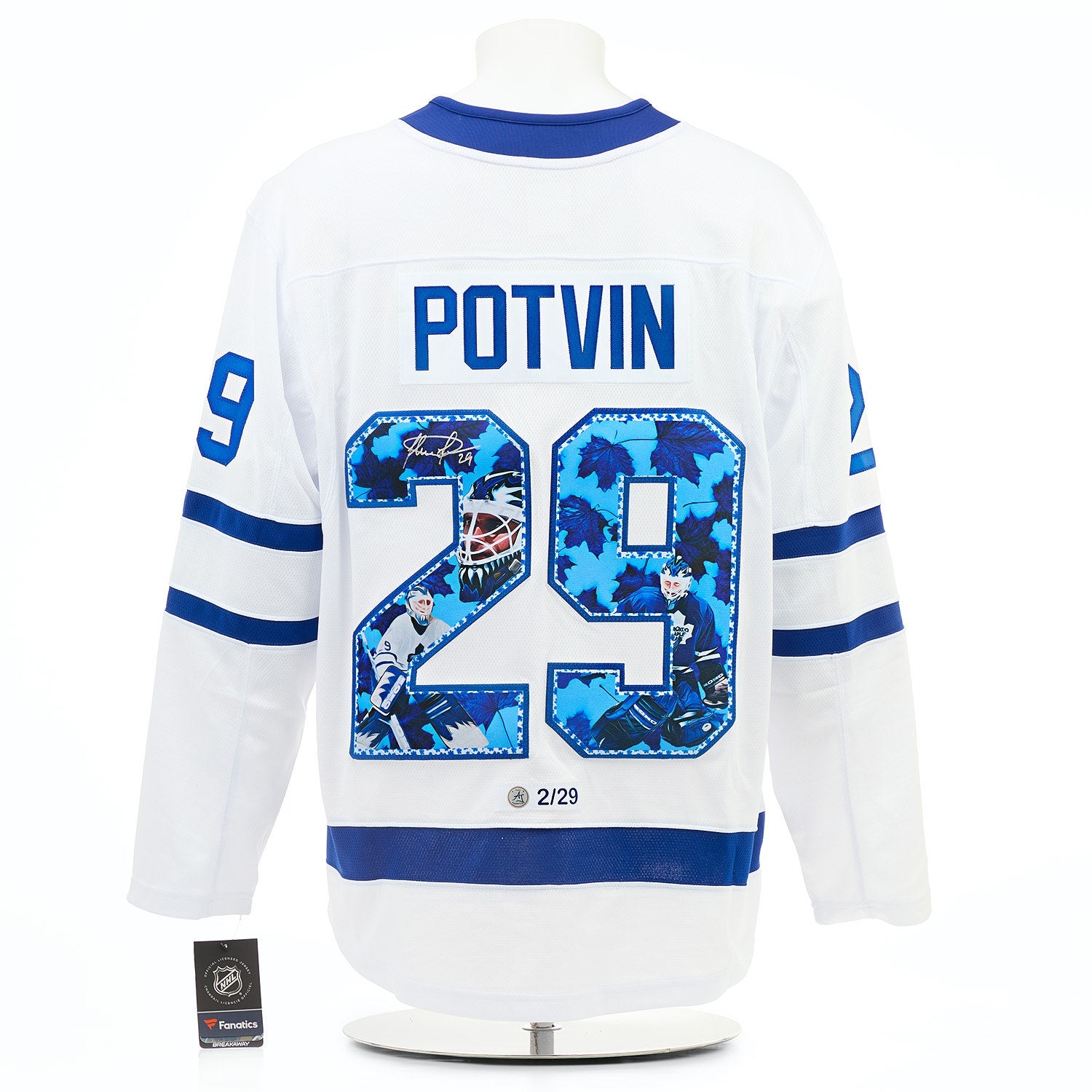 Felix Potvin Signed Toronto Maple Leafs Cat Mask Art Jersey #2/29