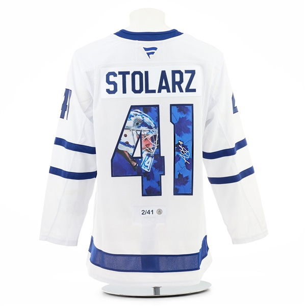 Anthony Stolarz Signed Toronto Maple Leafs Goalie Profile Art Jersey #2/41
