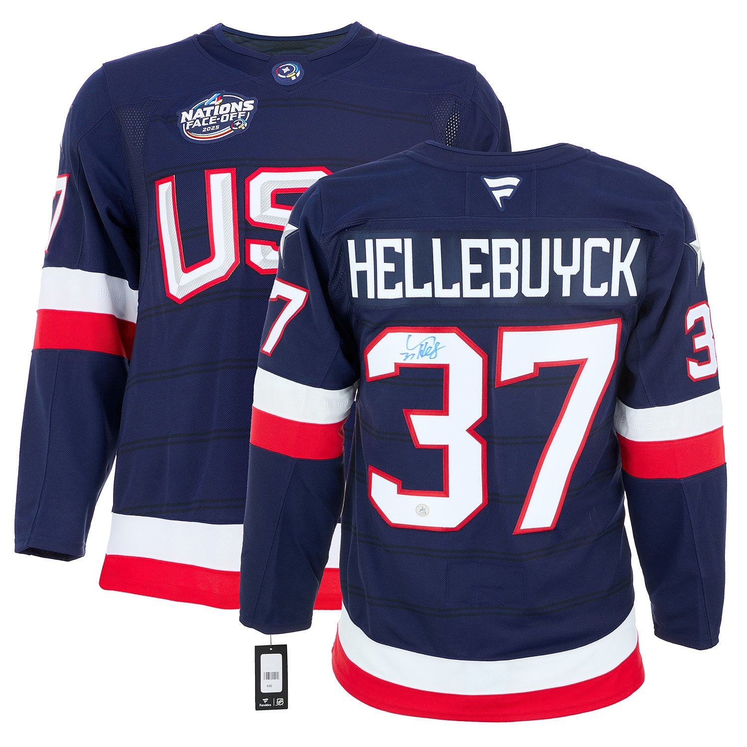 Connor Hellebuyck Signed Team USA 4 Nations Face-Off Fanatics Premium Jersey