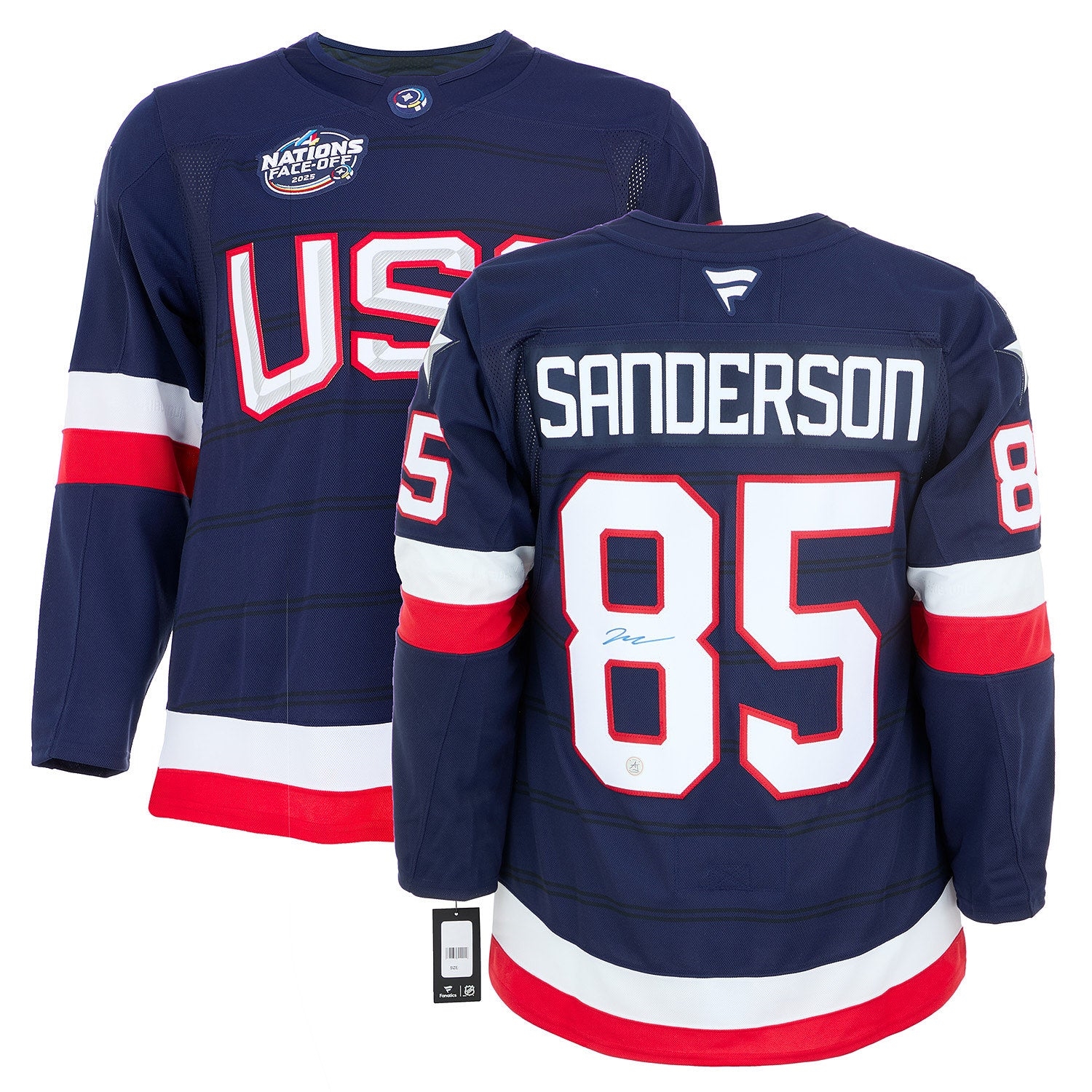 Jake Sanderson Signed Team USA 4 Nations Face-Off Fanatics Premium Jersey