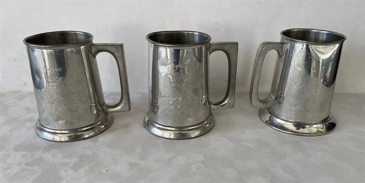 Danny Lewicki 1960s Hockey Engraved Pewter Trophy Mugs - Lot of 3