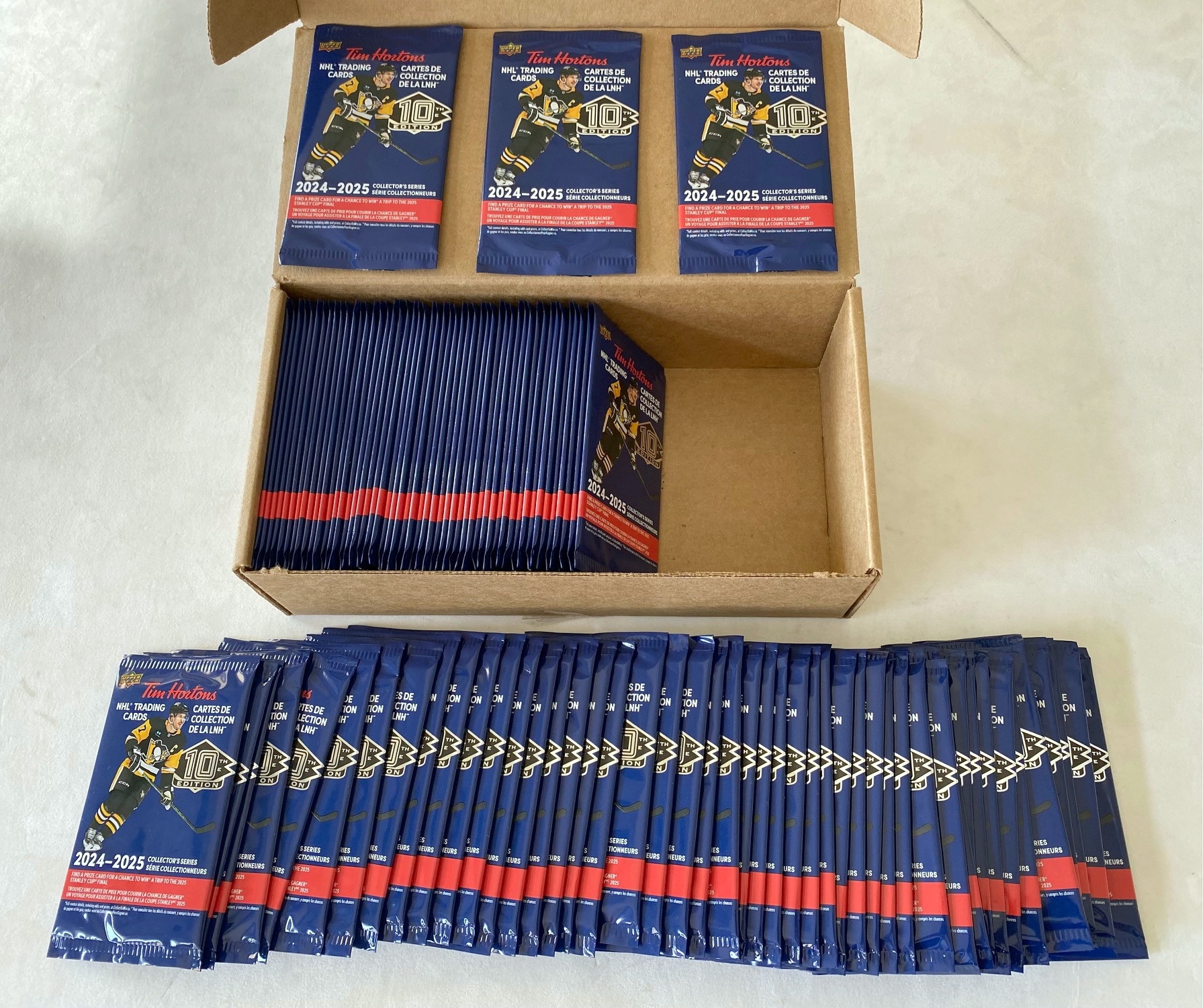 Lot of 100 Tim Hortons 2024-25 Upper Deck Sealed Hockey Card Packs