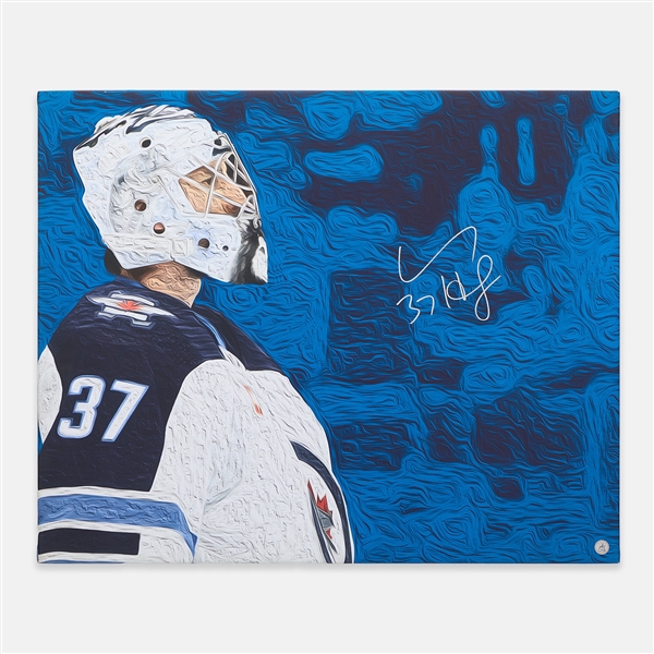 Connor Hellebuyck Winnipeg Jets Signed 26x32 Art Canvas