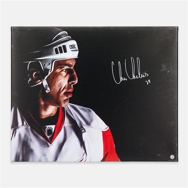 Chris Chelios Detroit Red Wings Signed 26x32 Art Canvas (Flawed)