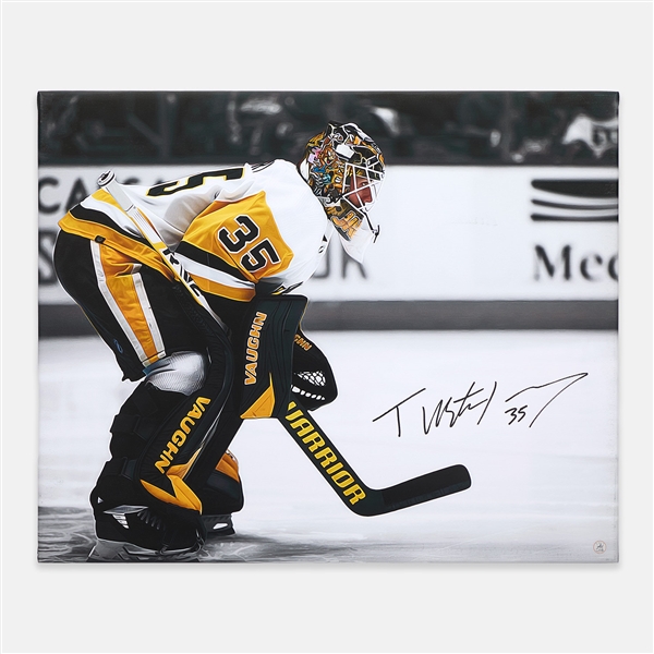 Tristan Jarry Signed Pittsburgh Goalie 26x32 Art Canvas (Flawed)