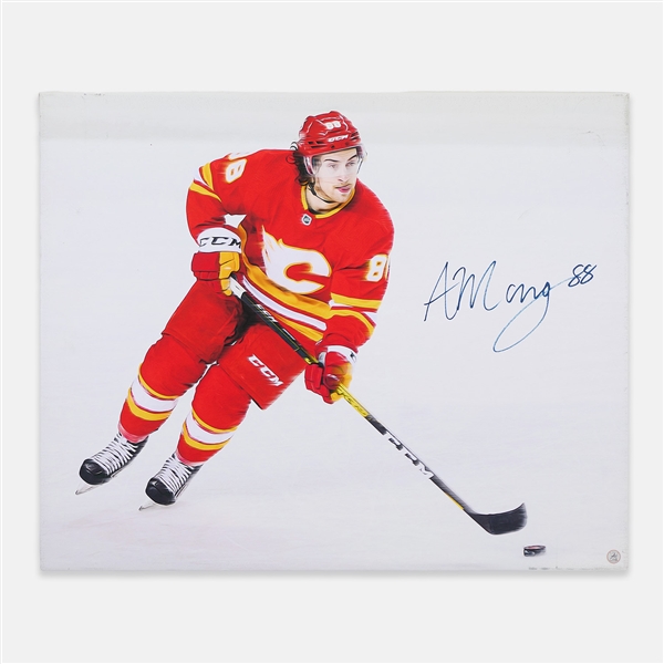 Andrew Mangiapane Signed Calgary Flames 26x32 Art Canvas (Flawed)