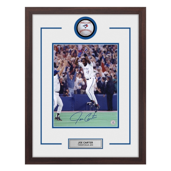 Joe Carter Autographed Toronto Blue Jays Baseball Logo 20x26 Frame