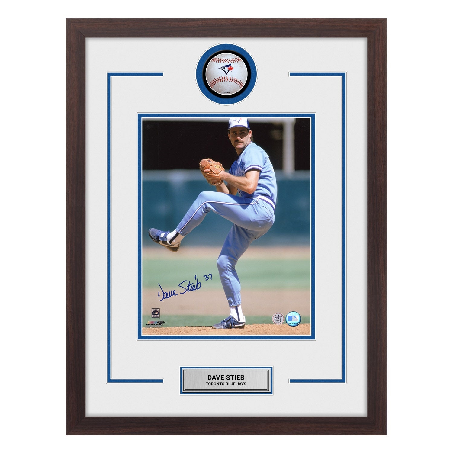 Dave Stieb Autographed Toronto Blue Jays Baseball Logo 20x26 Frame