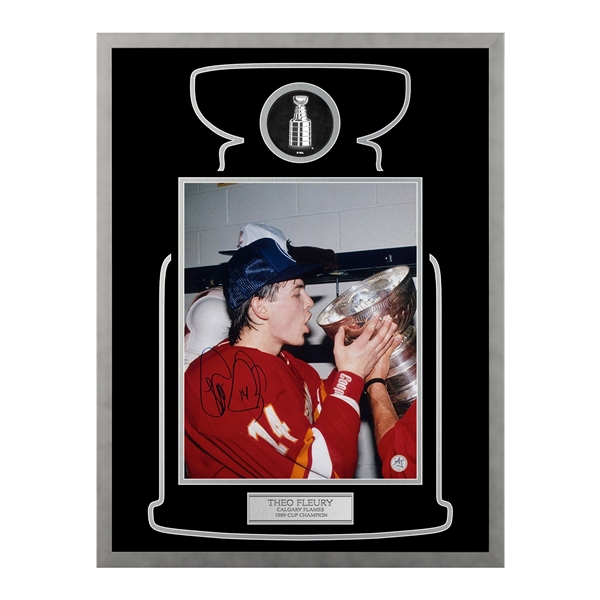Theo Fleury Signed Calgary Flames Cup Champion 22x26 Frame