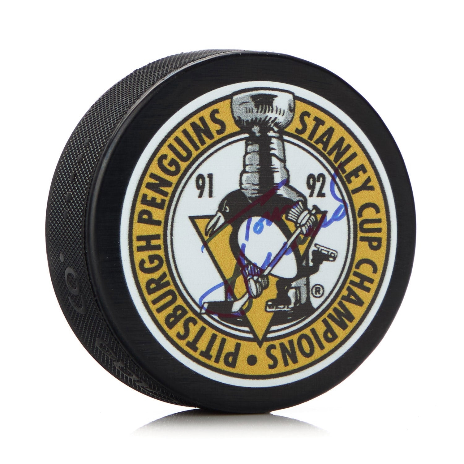 Tom Barrasso Pittsburgh Penguins Autographed Stanley Cup Puck